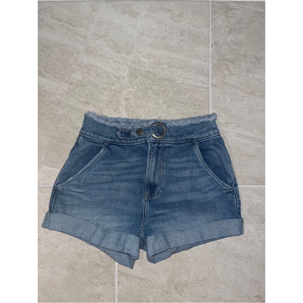 Hollister Washed Blue High-Rise Denim Shorts with Ring Belt